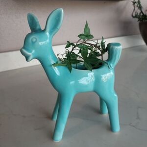 1960's Turquoise Ceramic Deer Planter
